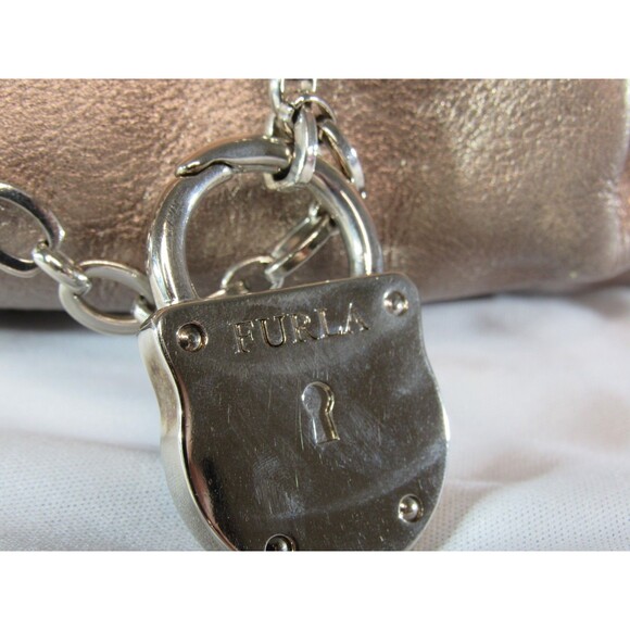 Auth Furla Metallic Bronze Gold Leather Satchel Tote Crossbody Handbag - Picture 5 of 16